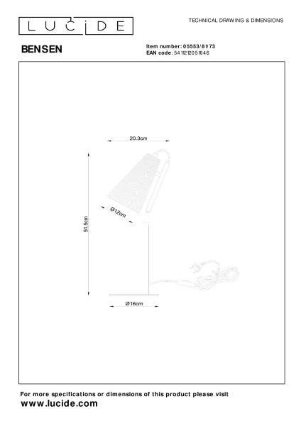 Lucide BENSEN - Tischlampe - 1xE14 - Natürlich - technisch